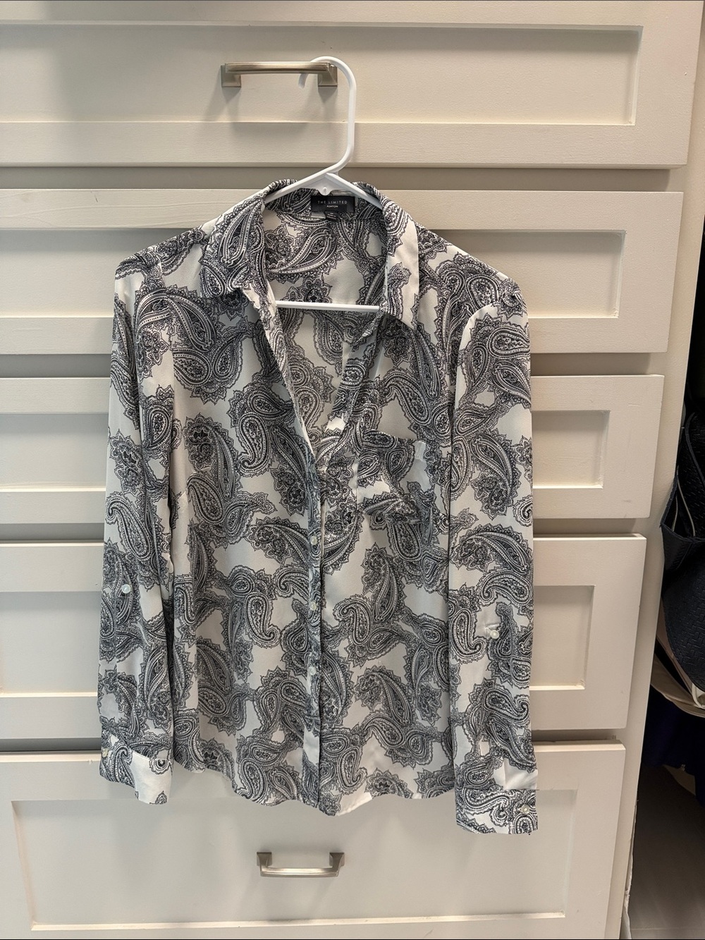 The Limited White and Black Paisley Button-Down Blouse